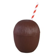 Eease Coconut Drink Cups Tropical Party PE Cups Supplies for Luau Party Beach Theme Party (with Straw)